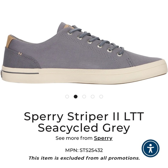 Sperry Shoes Men's size 13 Striper 2 SeaCycled Grey Boatshoes Lace Up Gray Water - Picture 4 of 9